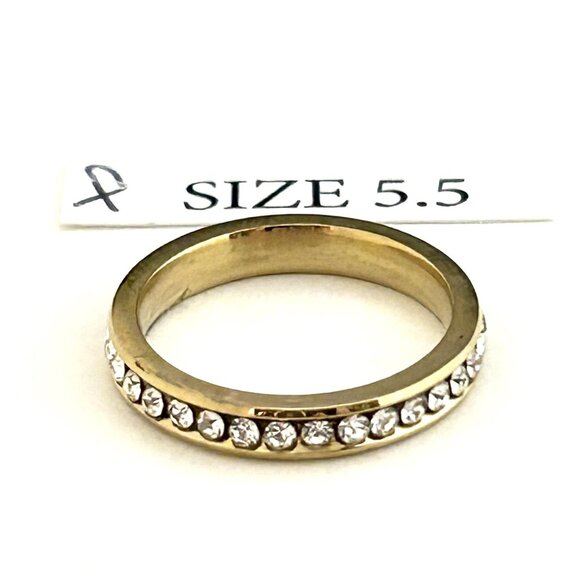 Gold Tone Ring with clear rhinestones, Size 5.5 Unisex - Picture 2 of 3